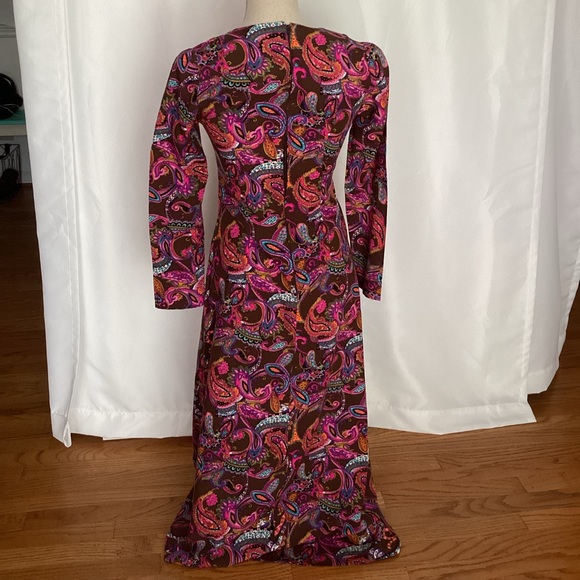 Vintage palsy print pink and brown dress - Picture 4 of 10